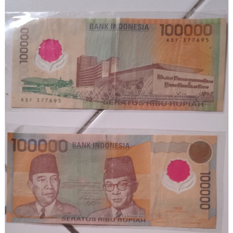 uang kertas 100 Ribu plastik Sukarno Hatta