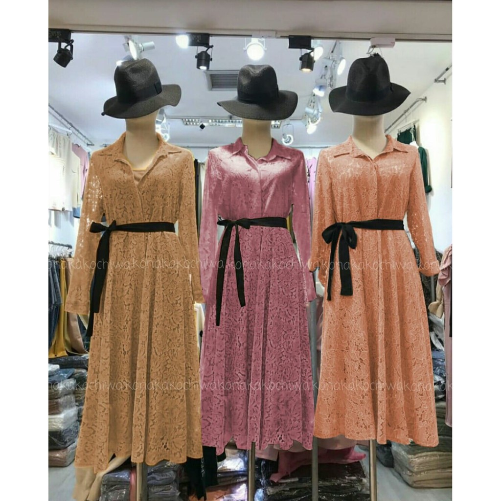 FWG - DRESS KIARA LACE / DRES BRUKAT WANITA / DRESS BRUKAT TERBARU WANITA MURAH