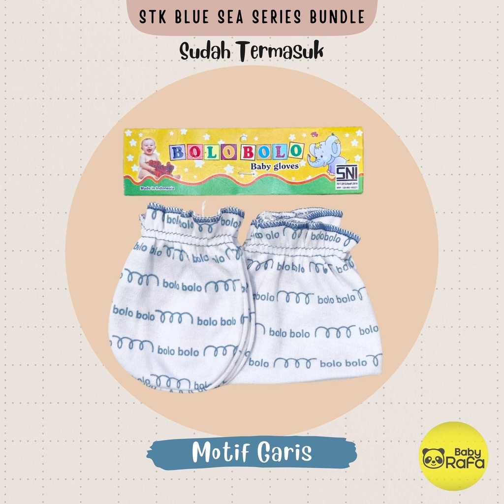 Serian Biru - 3 pcs/set Sarung Tangan dan Kaos Kaki Bayi Blue Sea Series Merk SNI Bolo Bolo