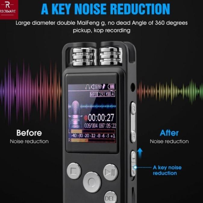 ROCKWARE RW-AVR01 - Professional Audio Voice Recorder 8GB - Dual Mic ary55 Ayo Beli