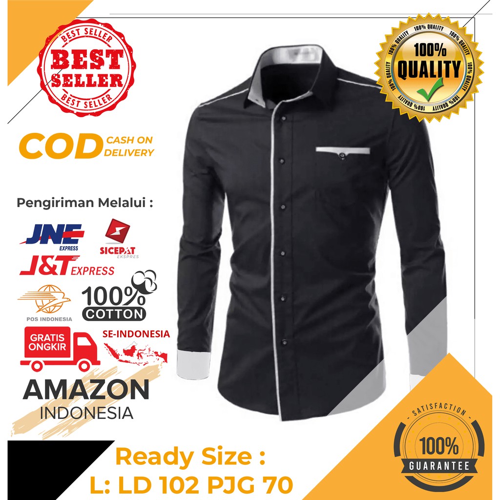 KEMEJA HITAM PRIA LENGAN PANJANG HEM COWOK KAIN COTTON TEBAL DINGIN PREMIUM IMPORT JEPANG MODEL NEW