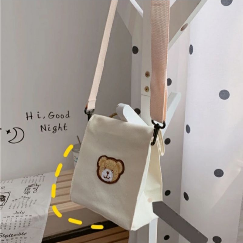 dem_sare / DS1122- KENNY BEAR Sling Bag Tas Selempang Canvas  Sling Bag Tas Selempang Mini Tas Selempang Wanita Fashion Korea Murah