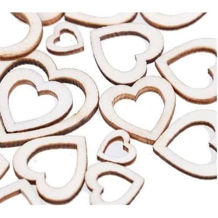 Wooden Hollow Heart Embellishments 15-20mm (50pcs)