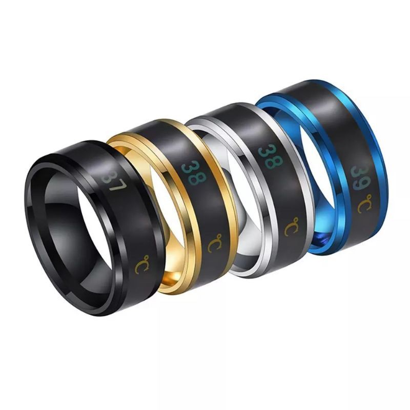 ⭐⭐⭐⭐⭐Cincin Pria Cowok Titanium 316L Kesehatan Sensor Suhu Tubuh Thermometer