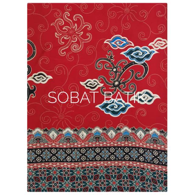 Kain Batik Semi Sutra Motif Mega Mendung 40804 Merah