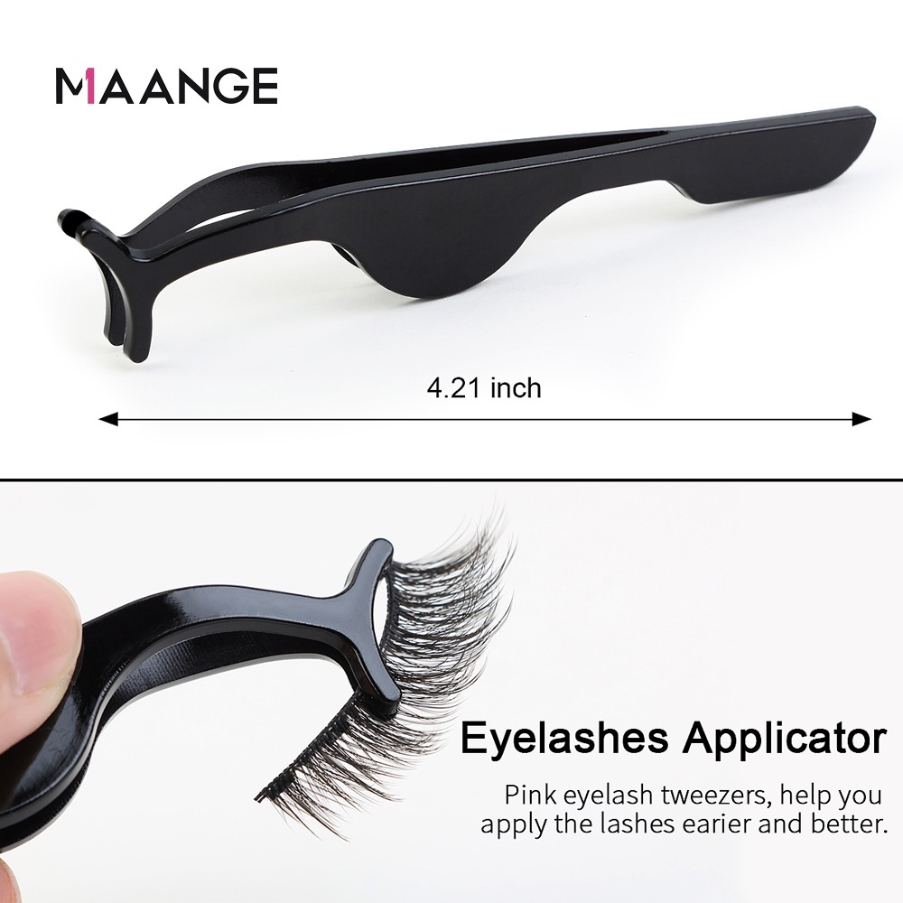 MAANGE 1Pcs Black Eyelash Tweezers Clips Stainless Steel Eyelashes Applicator