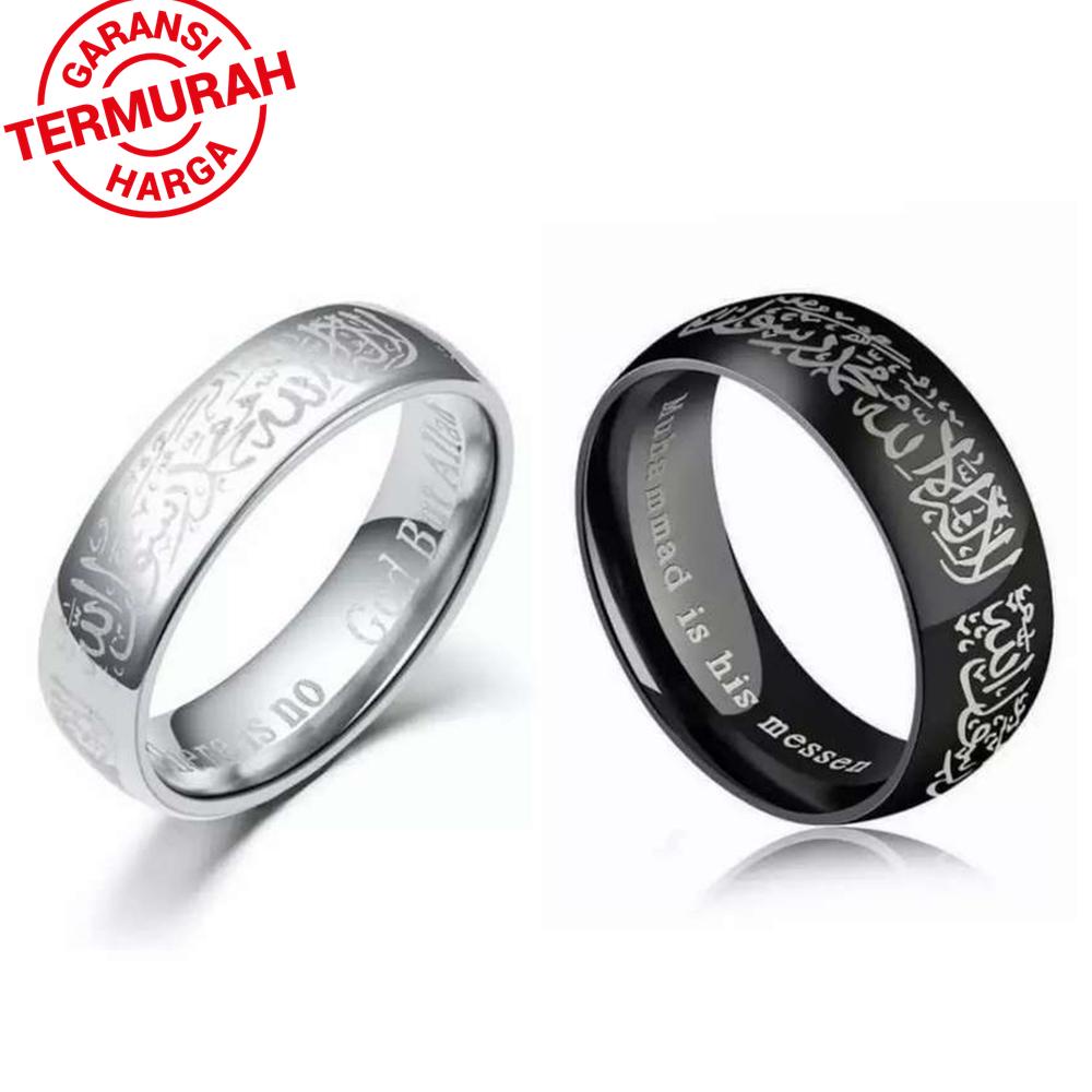 Cincin Tauhid Islami Arab Titanium Pria Anti Karat Hitam Asli