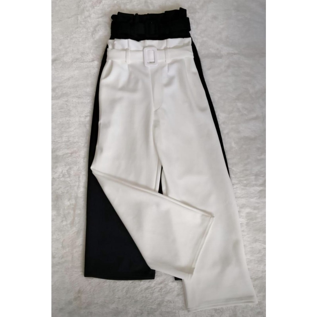 Celana Premium Scuba Import | Celana Kulot High Waist Office Pants Import | Wide Leg Free belt