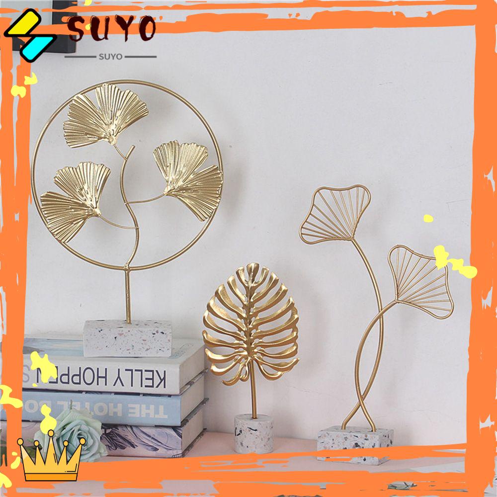 Suyo Gingko Standing Patung Bahan Besi Tempa Warna Emas Untuk Aksesoris Perhiasan