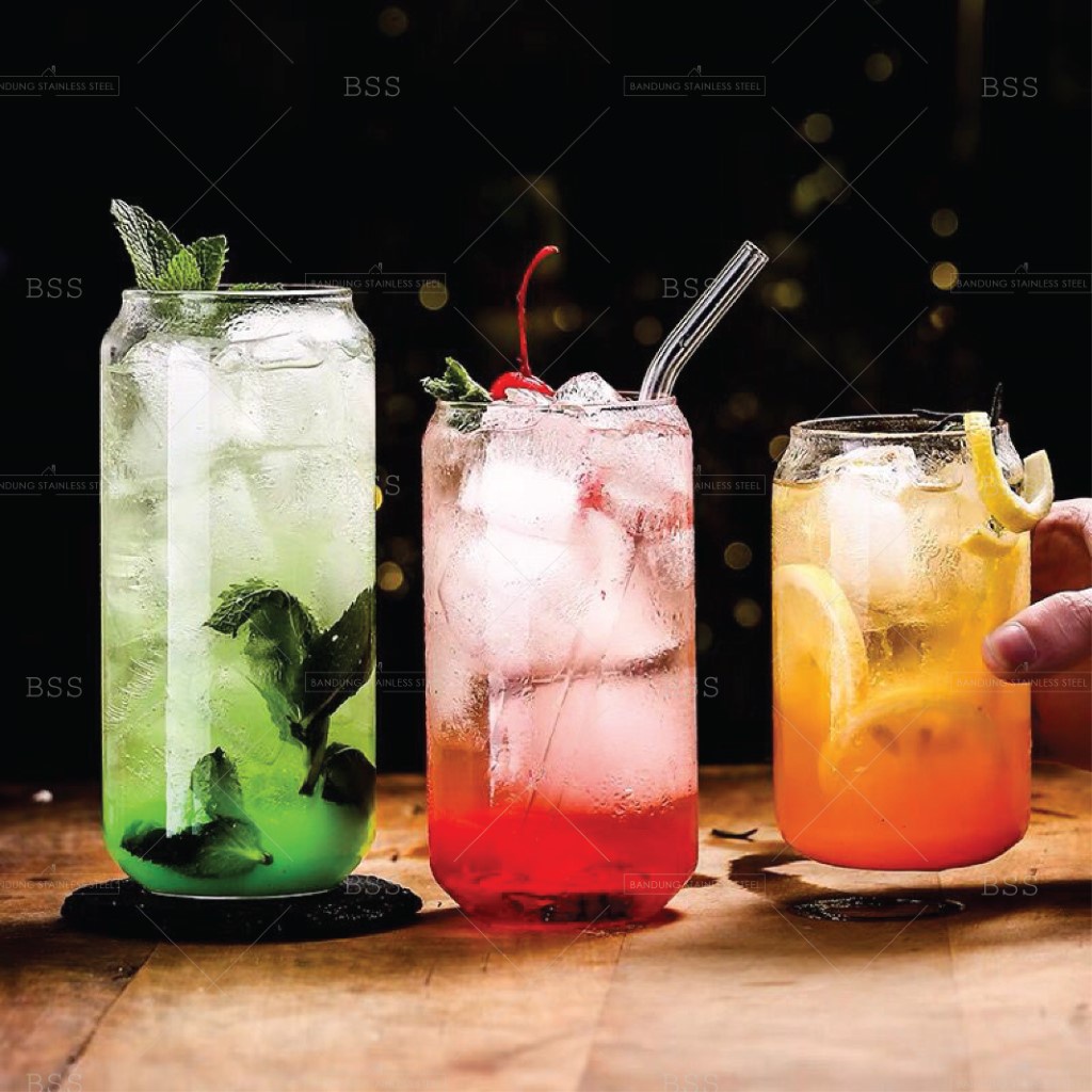 Gelas Kaca Aesthetic Borosilicate Can Beer Mojito Juice Jus Glass Air Minum Cantik Unik Simple Polos