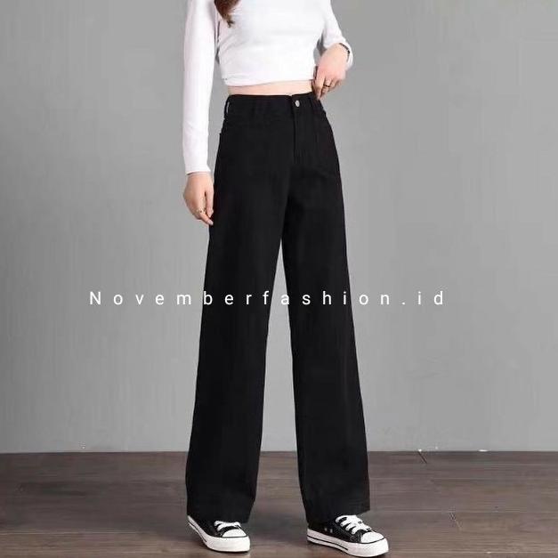 Celana jeans kulot wanita polos hitam
