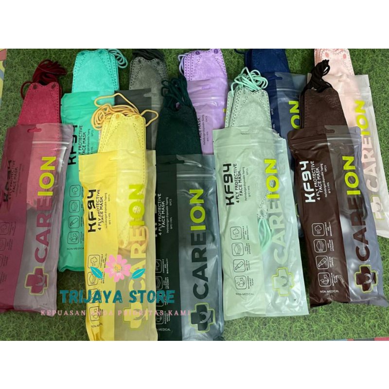 Masker KF94 Warna Soft Pastel Careion Pack isi 10 MATCHA Green Shrimp Pink