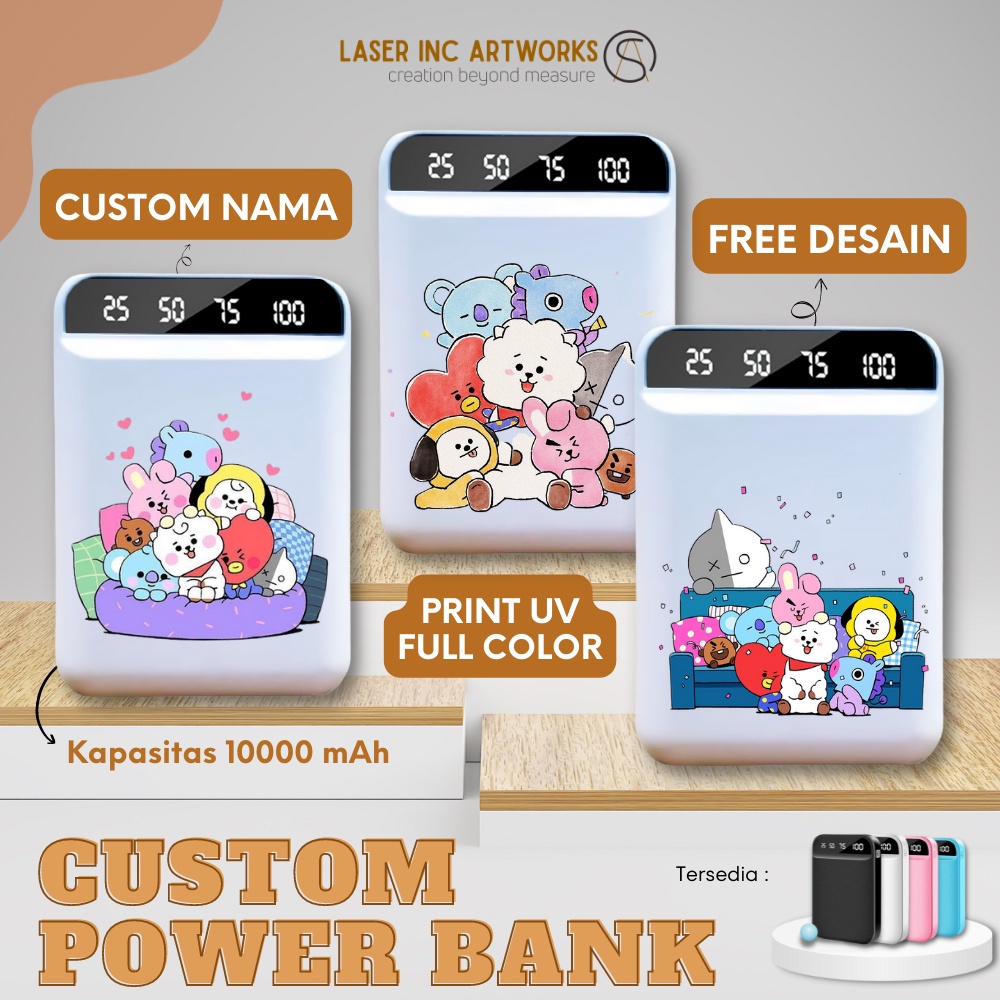 POWER BANK CUSTOM BTS MOTIF - FOTO+NAMA POWERBANK 10.000 MAH KARTUN Cute External Battery Mini