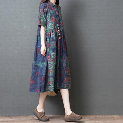 Dress Midi Model  Longgar Lengan Pendek Bahan  Katun Linen  