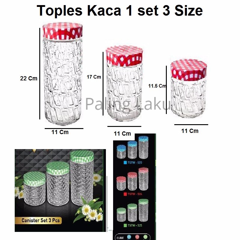 Toples Kaca Polkadot 1 set 3 Size /toples kue kering