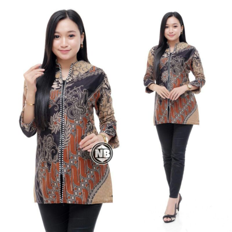 Batik Dolby Dolbi Doby Tenun Sutra Tulis Katun ATBM Baron ATASAN BATIK WANITA sogan SRG308-Blus z cap coklat