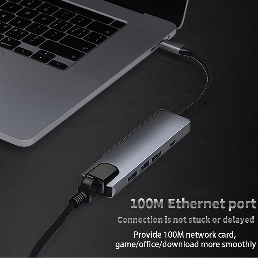 Type-c hub USB-C to HDMI USB3.0 LAN Ethernet Docking Station USB C HUB Adapter PD Fast Charging