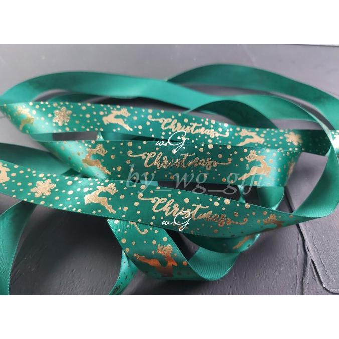 

$+$+$+$+] Pita Natal Christmas - Satin - Merah / Hijau - Emboss J; Panjang 25 yd