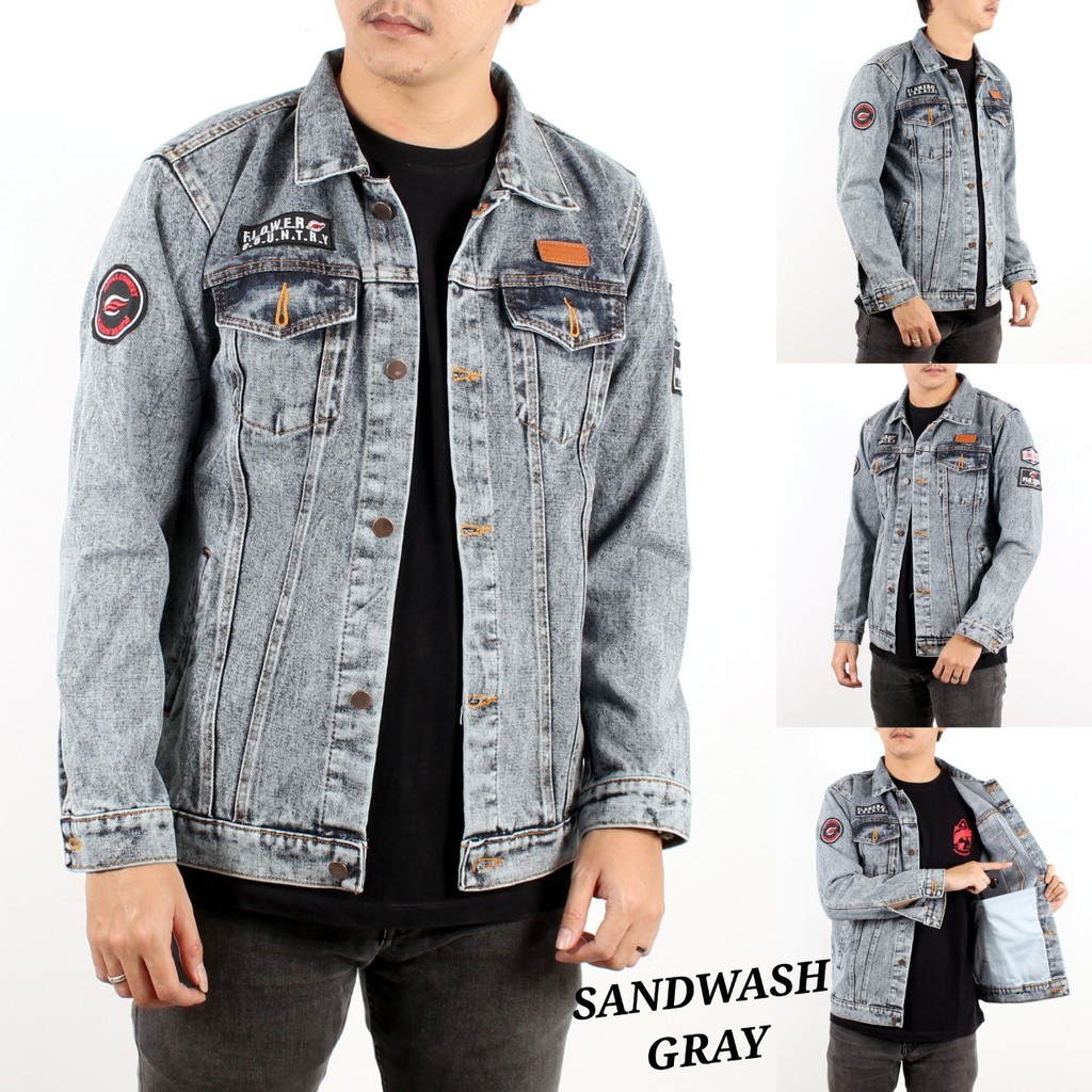 jaket Pria Wanita Sandwash Abu Bordir Jaket Levis denim Bordir