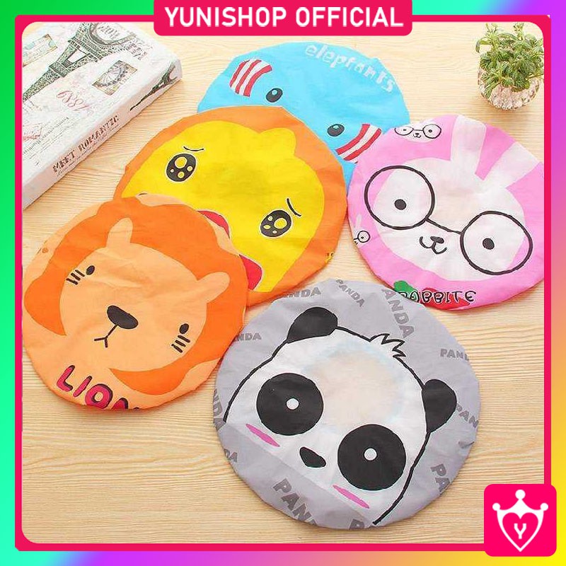 Shower Cap Karakter Plastik Waterproof / Tutup Kepala Mandi Motif Kartun / TS-92