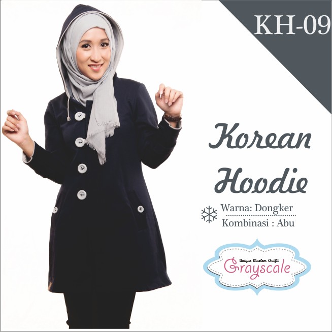 JAKET WANITA MUSLIMAH KOREAN HOODIE KH 09 DONGKER-ABU