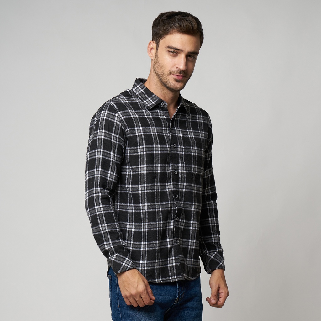 RGB Clothing Company Kemeja Flannel Pria Lengan Panjang Hitam RHMJ1101206