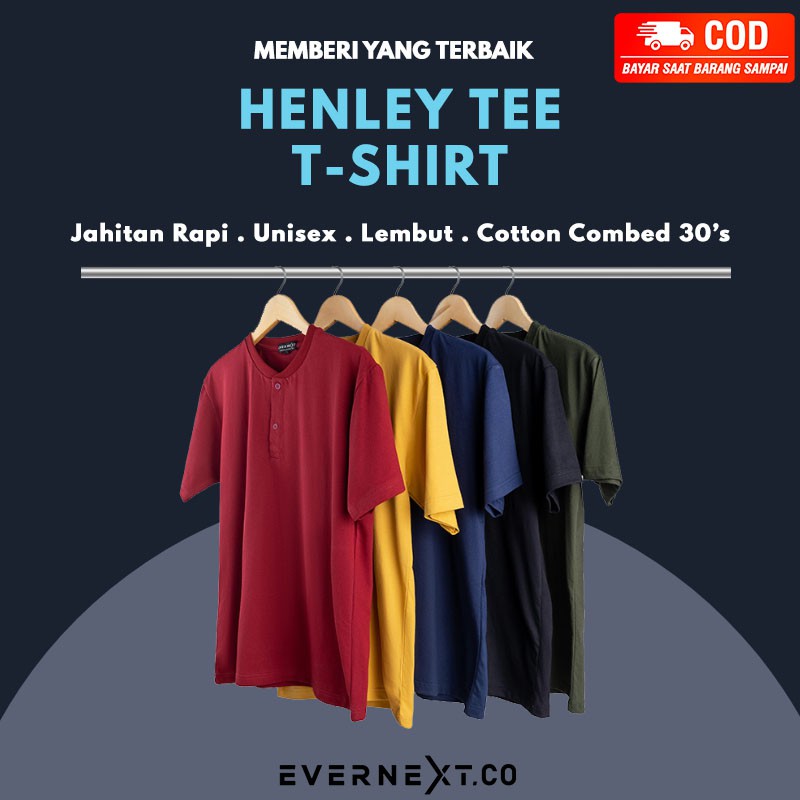 Kaos Polos Pria HENLEY TEE T-shirt Adem Combed 30's Lengan Pendek Cowok Distro Lembut Outdoor COD