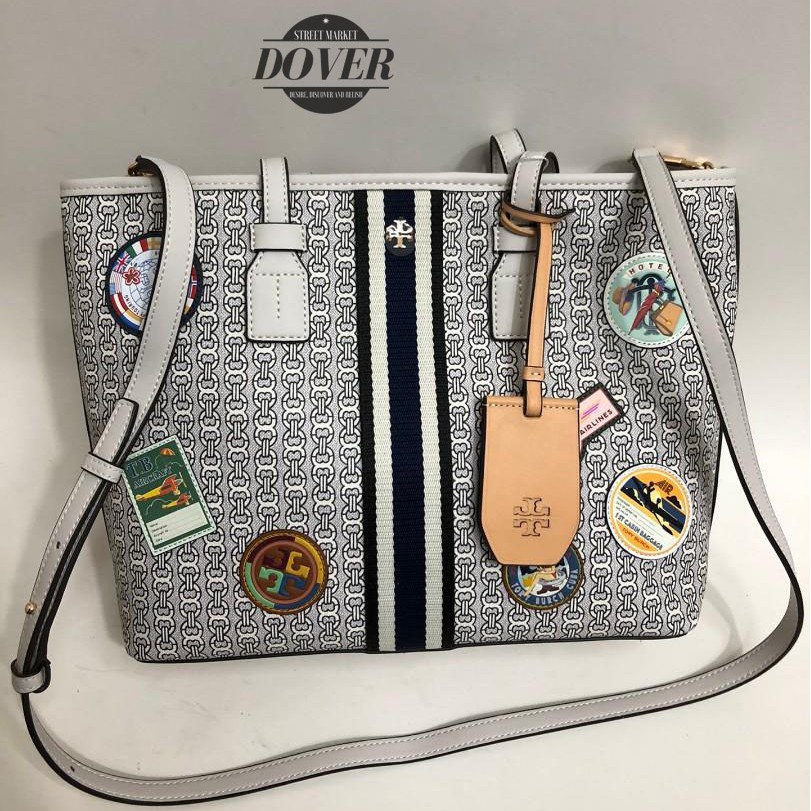 Tory Burch Gemini Link Tote Ivory Travel Patch - ORIGINAL 100%