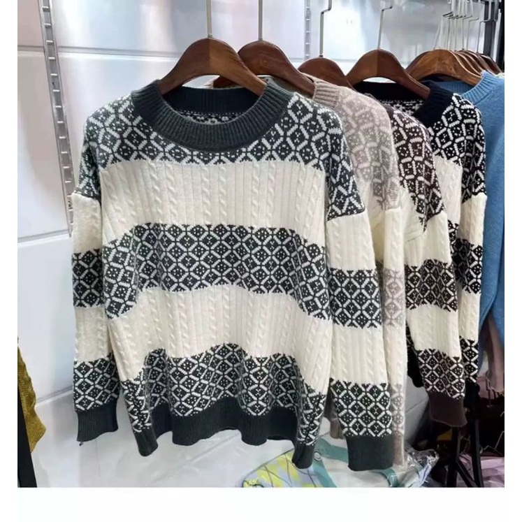 Nora Sweater Soft Knit - Sweater Motif Rajut Wanita - Sweater Wanita Korea TM (CX1478)