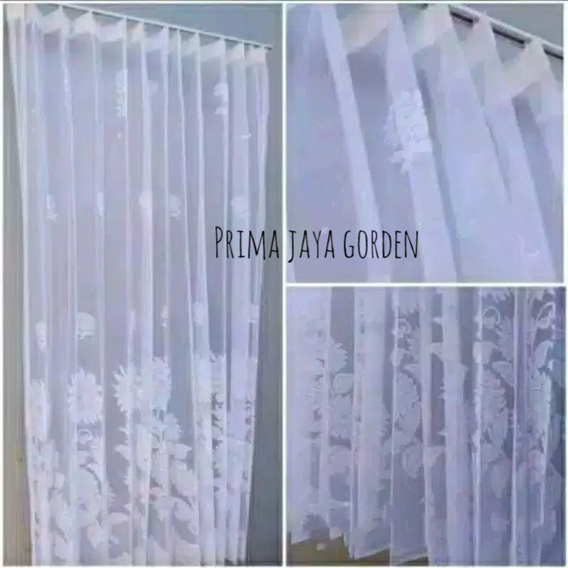 Vitrase polos motif bunga matahari atau bunga tulip / selambu gorden motif bunga Putih