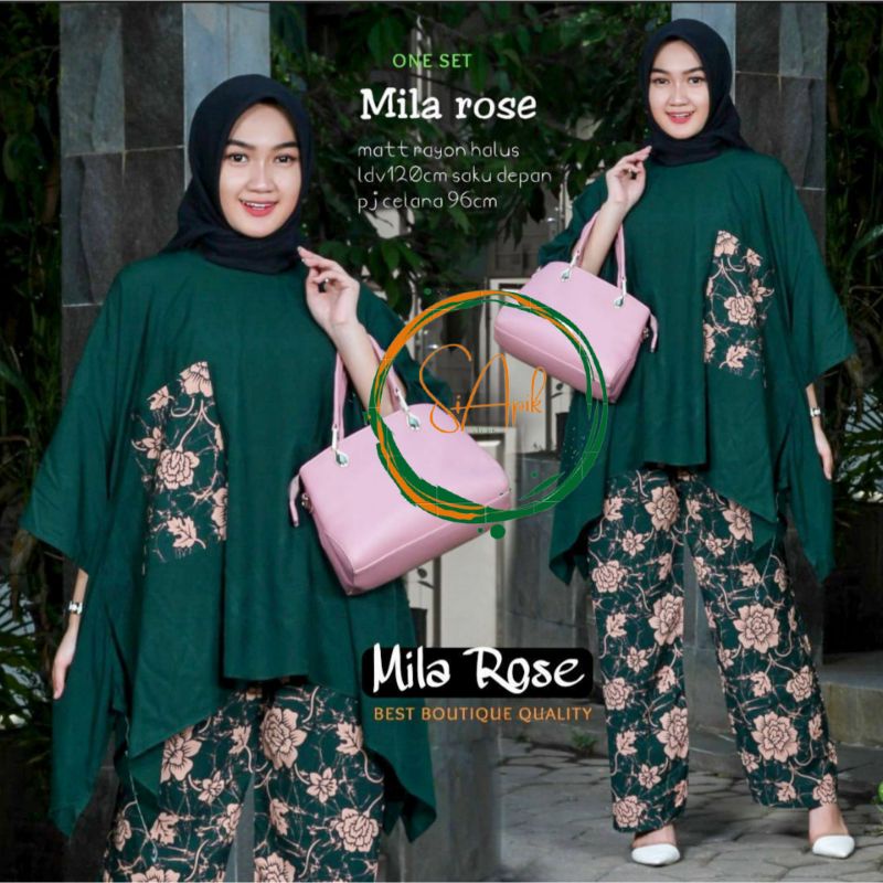 Setelan Wanita CP Waka Mila Rose Motif Bunga Mawar Ori Naura Size Jumbo Busui + Saku / Setelan Jumbo