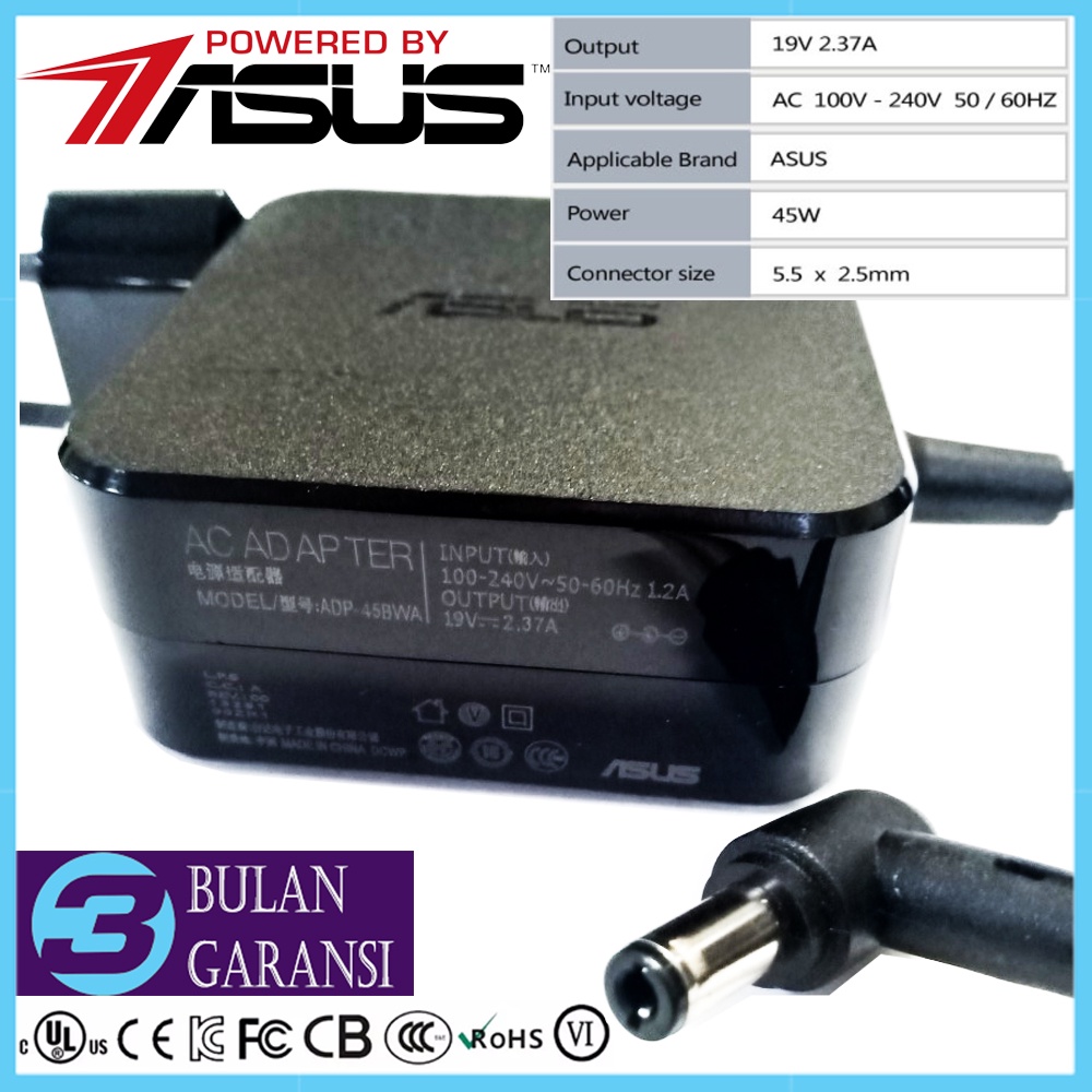 Adaptor Charger Casan Laptop ASUS 19V 2.37A 45W 5.5*2.5mm Original X455 X455L X455LA X455LB X455LD X452 X452E X452EA X452C X452CP X451 X451C X451CA X451M X450 X450L X450LA X450LB X450LD X450LN X450LC