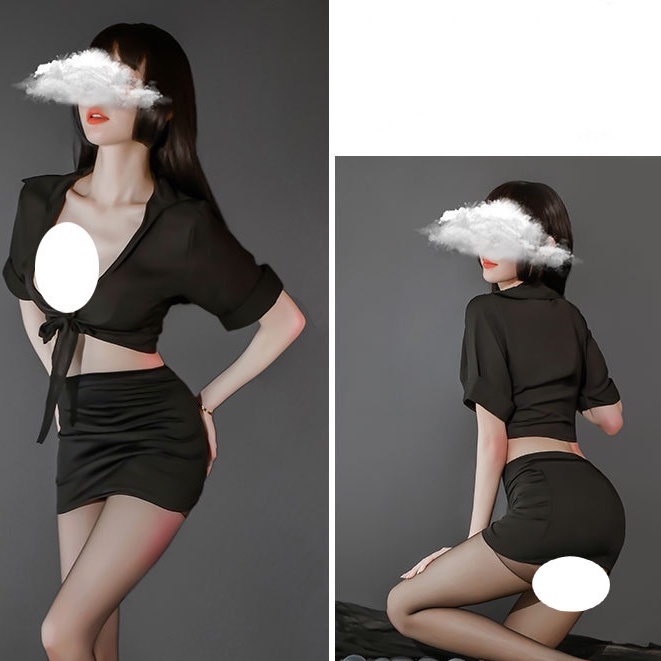 (COD) Lingerie Sexy Transparan Kardigan Seragam Sexy Rok Pendek Sekretaris Cosplay Set 3A231