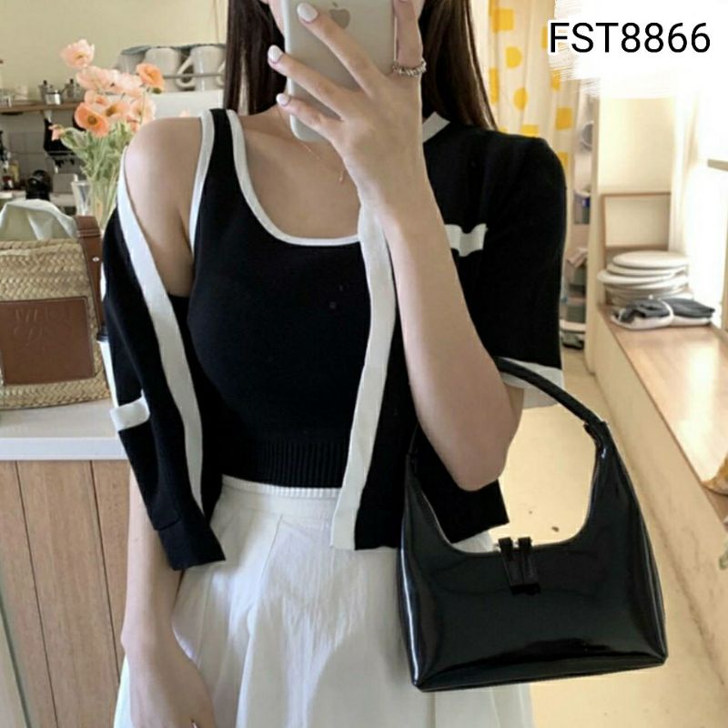 IMPORT Katie Short Sleeve Knit Set Tanktop & Outer FST8866/ Setelan Wanita 2 Pcs Set Inner Tanktop O