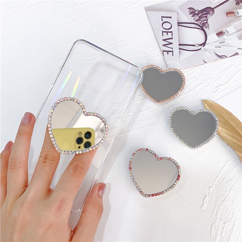 DIAMOND Tempelan Mirror Hati / Popsocket Mirror Heart