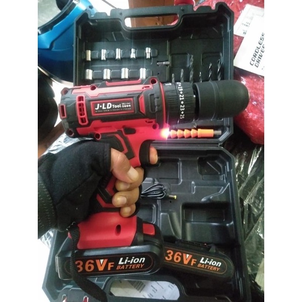 Cordless impact drill JLD 36volt Mesin Bor impact Baterai set