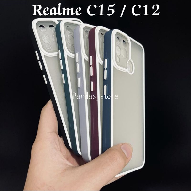 Pro Hybird Realme C12 / C15 Softcase Halus dan Elegan / Pinggiran Garis Putih Keren (Pandas)