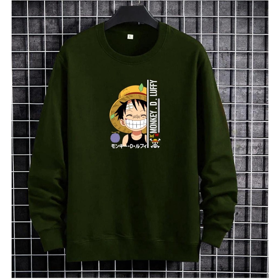 JOSJOLI_STORE/Sweater Luffy Angkat Tangan dan Luffy Nyengir/Atasan Pria Dewasa Lengan Panjang/L XL