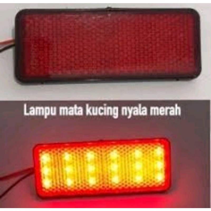 Lampu Mata Kucing Kotak Merah/Biru 2 Mode Standby Kedip Universal