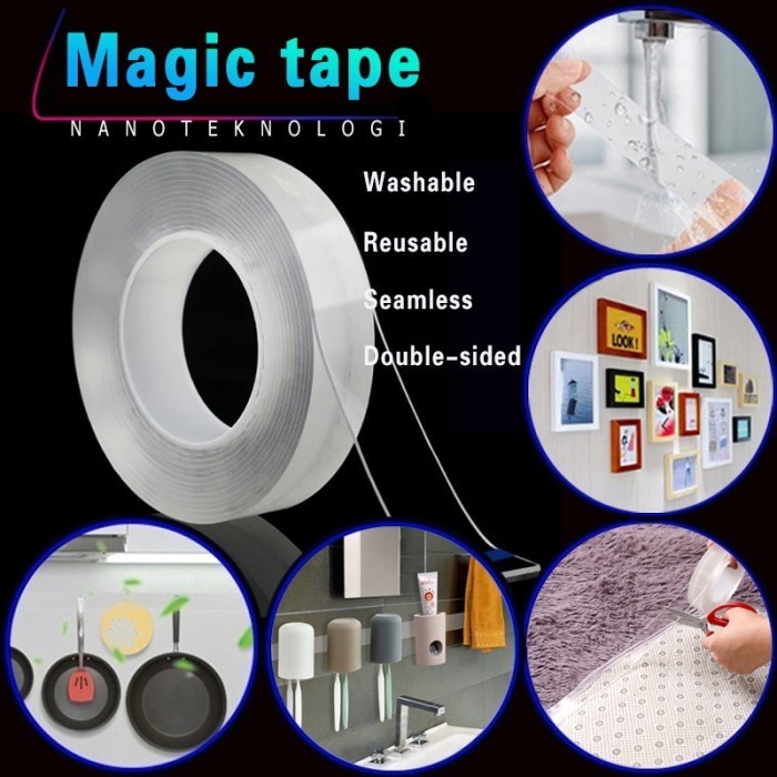 

Nano Magic Double Tape Transparant Bening Tahan Air 30cm x 3m Washable