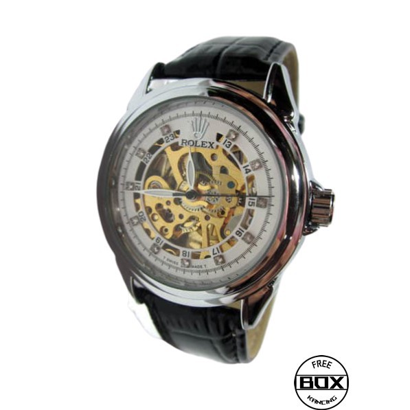 COD JAM TANGAN PRIA ROLEX SKELETON DIAMOND KULIT Kombinasi Putih AUTOMATIC ROLEX AUTOMATIC ROLEX