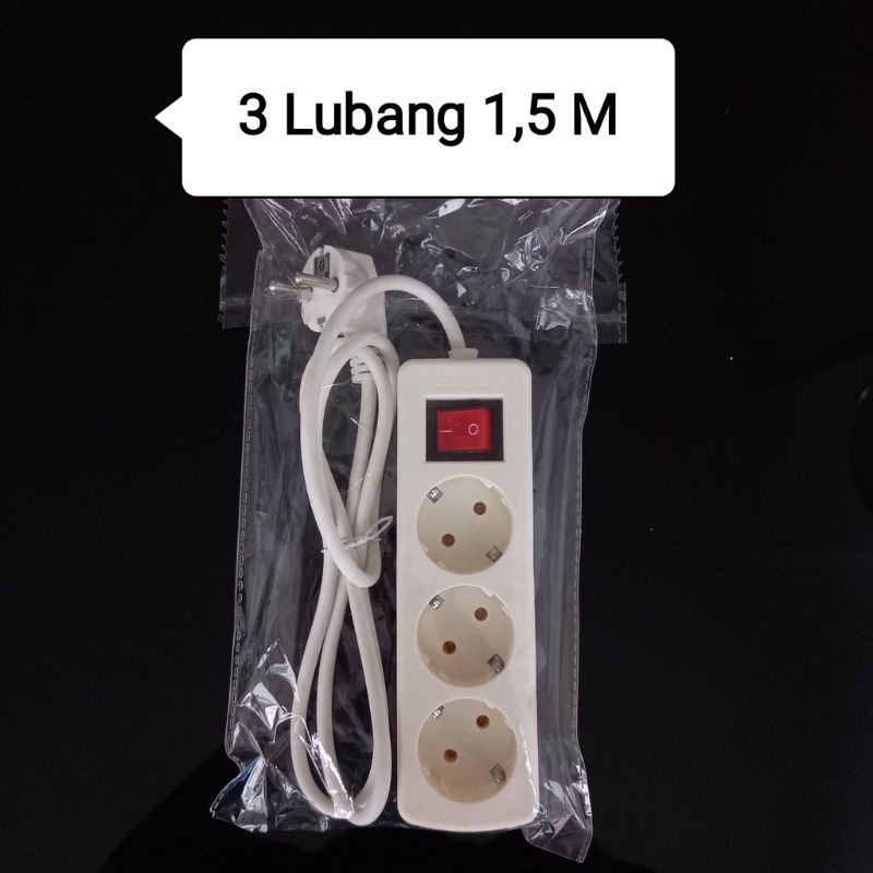 STOP KONTAK  3 Lubang Panjang  Kabel  1,5  Meter ,  Colokan Listrik , + saklar  SNI