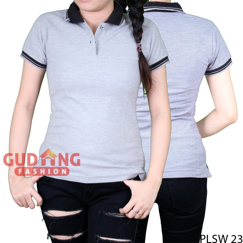 Baju Kaos Polos Pendek Berkerah Wanita PLSW 23