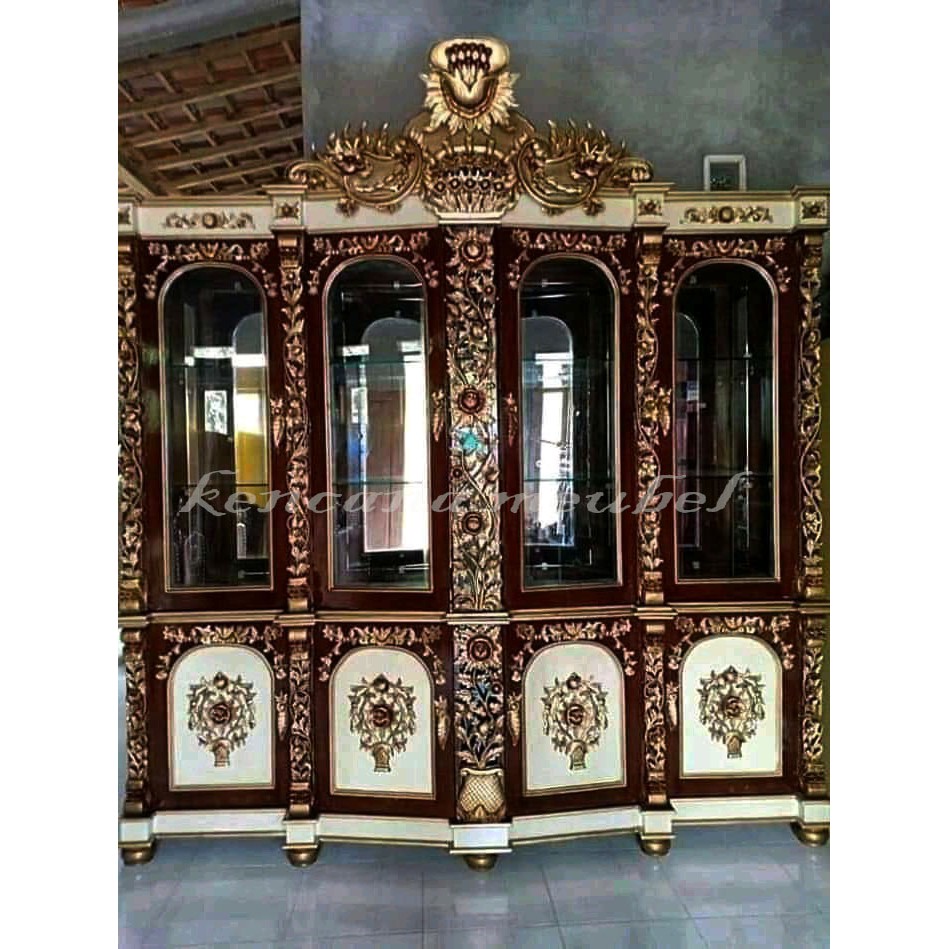 Lemari Pajangan Kaca Jati Ful Ukir/Bufet Ruang Tamu Hias
