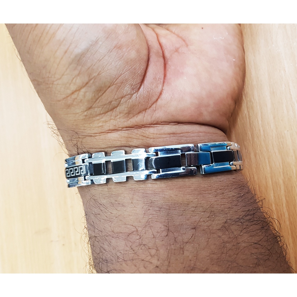 Gelang Tangan elegan model rantai jam  motif 2 warna, Besi putih Asli ambon