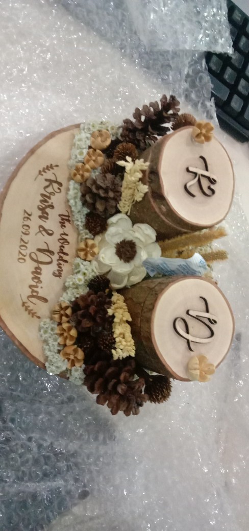 Ringbearer Arkanaya Wooden Log Dried Flowers Rustic Ringbox