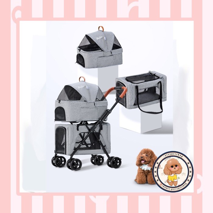 Stroller Bello LD03F 2Tingkat 20kg Bisa Di Lepas Untuk Anjing &amp; Kucing