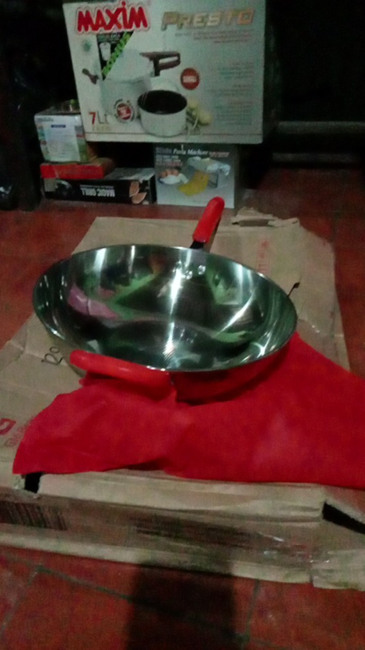 Gm Bear Wajan Wok Stainless Steel D32cm 1297 - Wok Stainless Steel