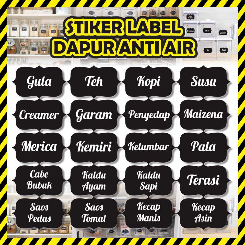 Stiker label botol toples nama bumbu dapur tulisan waterproof anti air