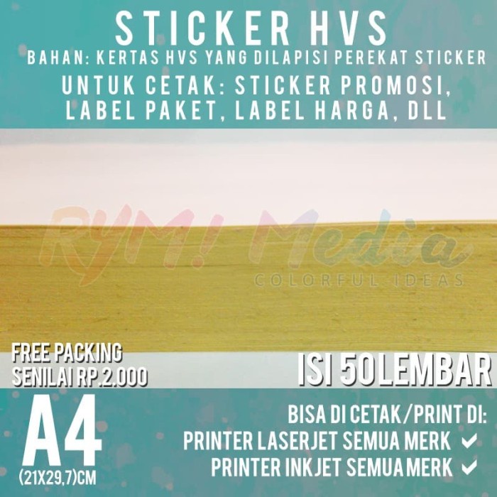 

perekat-pengikat- kertas sticker hvs a4 isi 50 lembar / stiker doff a4 -pengikat-perekat.